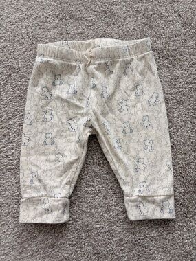 Neutral Cream Baby Pants with Blue Bear Print